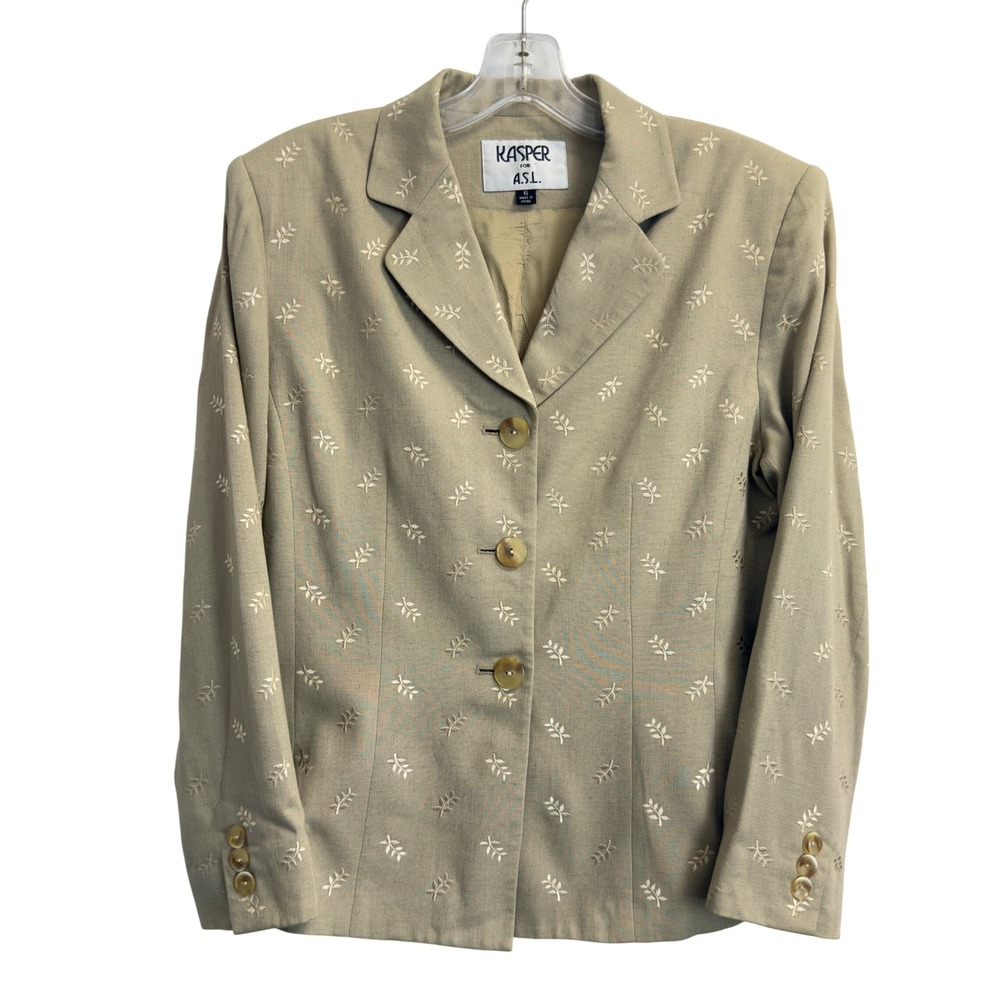 Kasper for ASL Women Sage Green Embroidered Linen Blend Blazer Jacket Size 6‎